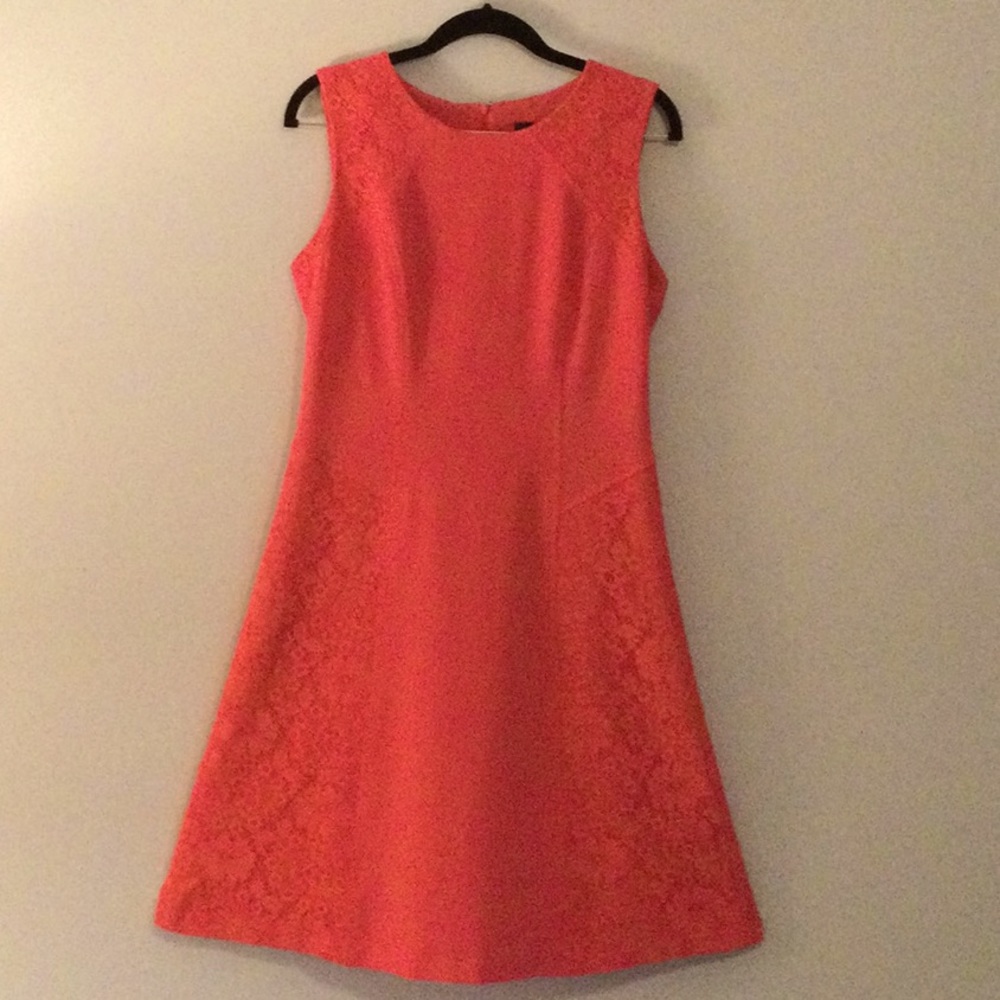 Adrianna Papell salmon lace inset A-line dress, size 8